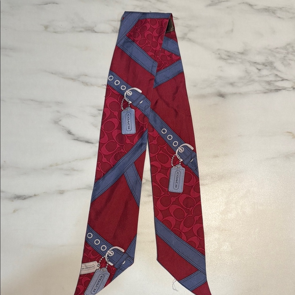Coach Red and Blue Silk Twilly Scarf